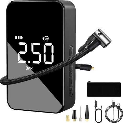 Gonfleur de pneus de voiture sans fil 6000 mAh, gonfleur électrique portable 150 psi, mini compresseur d'air portable avec affichage numérique (1/5)