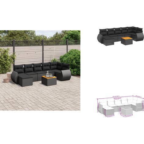 8-tlg. Garten-Sofagarnitur mit Kissen Schwarz Poly Rattan - Gartenmöbel Set - Esszimmergarnitur - Outdoor Möbel - Lounge Set - Balkonmöbel (1/3)