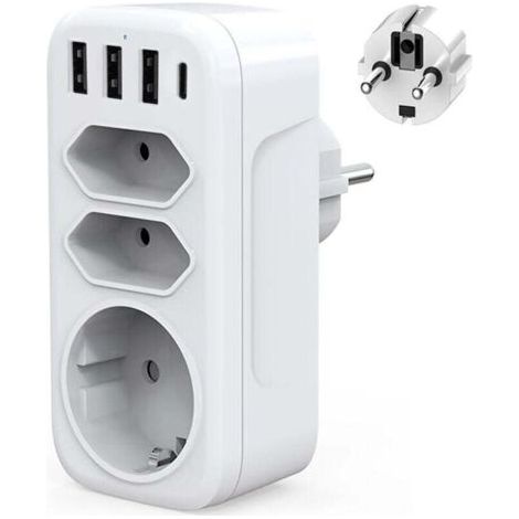 4000-Watt-USB-C-Wandsteckdosenleiste mit 3 USB- und Typ-C-Anschlüssen, 1 Schuko-Steckdose und 2 Euro-Steckdosen für Zuhause, Küche und Büro