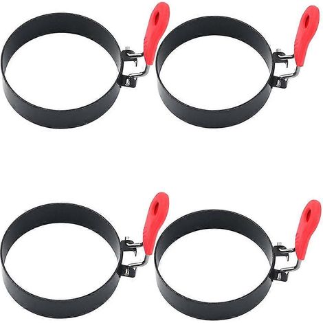 Ensemble de 4 cercles à œufs de 8,9 cm (3,5 pouces) avec poignée en silicone, moule rond pour muffins anglais, moule à crêpes pour sandwichs du petit-déjeuner (1/5)