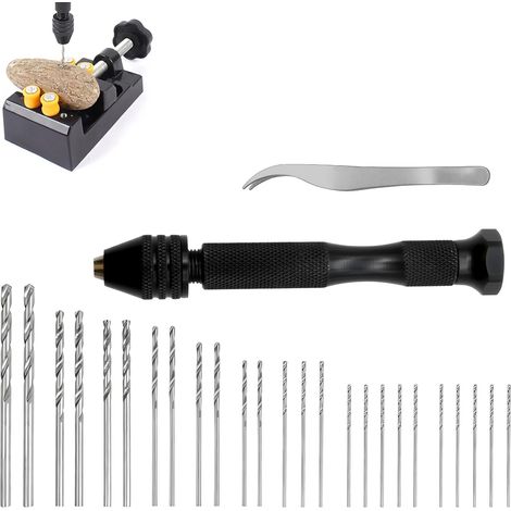 25 Pièces Perceuse à Main Hand Drill, Mini Perceuses à Main de Précision en Aluminium Mandrin Sans Clé, Kit Forets Hélicoïdaux Twist 0,5-3,0 mm pour Bricolage, Modélisme, Noyer, Ambre (1/5)