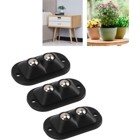 Mini ruedas giratorias de doble bola para aplicación autoadhesiva: 12 ruedas silenciosas, giratorias 360°, ABS/acero inoxidable, 2,8 x 5 cm, negras, para muebles y electrodomésticos. (1/5)