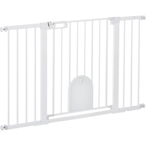 Puerta de seguridad para puertas y escaleras 75-131 cm blanca de metal y ABS, 76 cm (1/5)