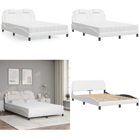 Bett mit Matratze Weiß 140x200 cm Kunstleder - Schlafzimmer Möbel - Doppelbett - Boxspringbett - Bettrahmen - Kunstleder Bett - Home & Living (1/5)