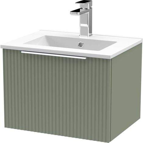 Hudson Reed Fluted Wall Hung 1-Drawer Vanity Unit with Basin 2 500mm Wide - Satin Green (1/5)