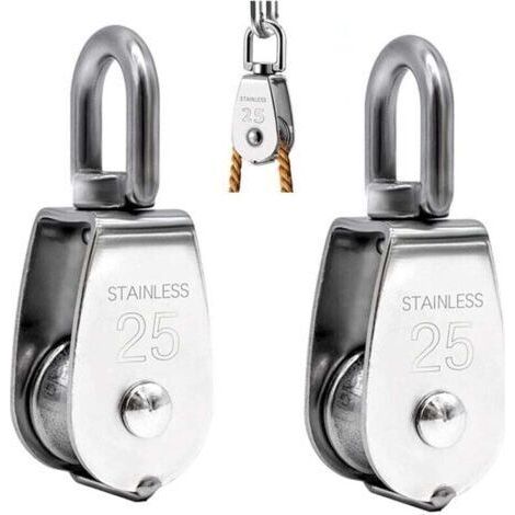 Lot de 2 Poulie de Levage, Poulie Simple en Acier Inoxydable 304 Poulie Simple M25 Charge 150kg (1/4)