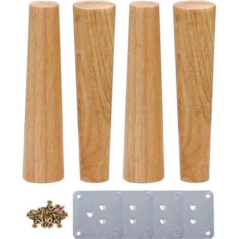 Set of 4 solid oak furniture legs, 15cm – Mounting plates and screws included – For tables, beds, and wardrobes (1/5)