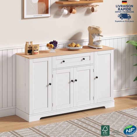Aparador con 1 cajón y 4 puertas, dimensiones 138 x 40 x 85 cm - Aparador de almacenaje escandinavo para salón - Blanco (1/5)