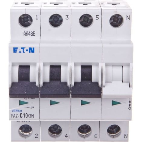 Interruttore magnetotermico 3P+NC 10A 15kA AC FAZ C10/3N 278971