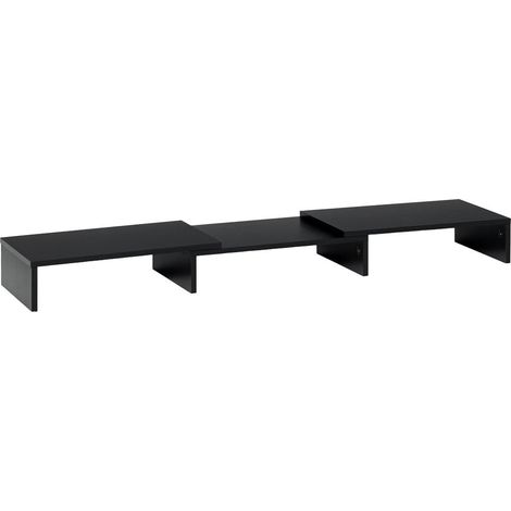 Gain de Place Rehausseur d'Écran Double Support Moniteur Extensible 80-117 cm en MDF Noir pour Bureau Informatique (1/5)