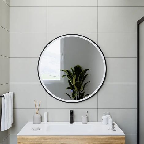 Specchio Led Tondo Ø 100 cm con Cornice Nero Opaco e Sensore Touch-screen (1/5)