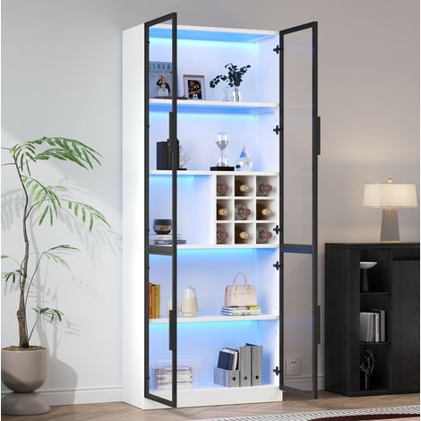 Vitrina 80x35x200 cm en panel de madera y vidrio templado blanco, con almacenaje FloraGrace (1/5)