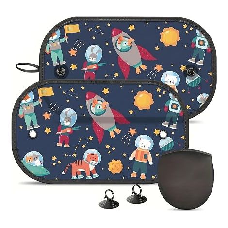Pare Soleil Voiture Bébé 50x30cm pour Vitres Latérales, Fixation Ventouse Motif Oiseau de l'Espace, Accessoire Voyage Auto (1/5)