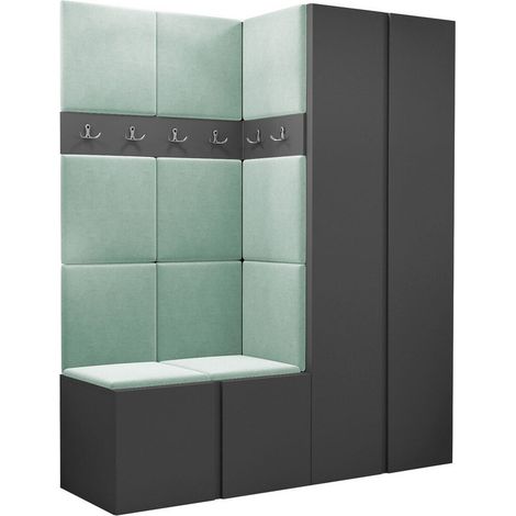 Meuble d'entrée Pinis III, Graphite, 186x158x46cm, Stratifié, Tissu, À poser, Murale