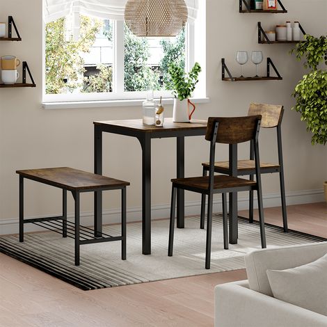 Esstisch-Set Fyrk, Schwarz/Eiche rustikal, 70 x 70 cm 4 Teile, Vicco