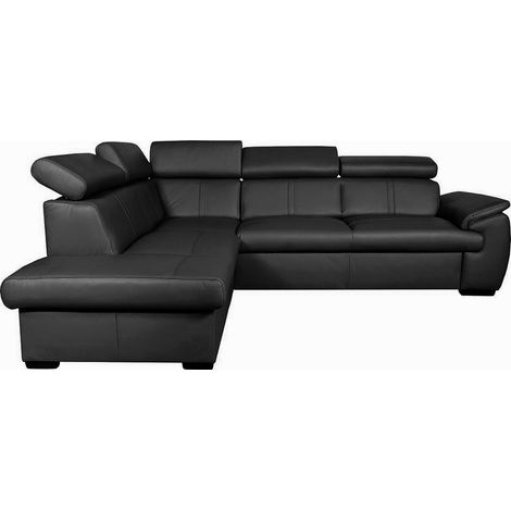 - Canapé d'angle en 100% cuir de luxe italien convertible et avec coffre, 5/6 places CITIZEN, couleur noire, angle gauche (1/3)