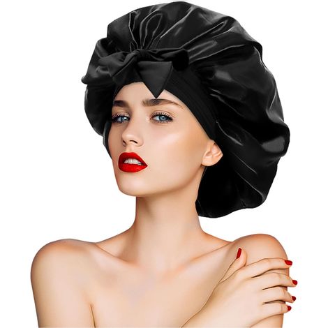 1PCS Bonnet de nuit en satin, bande élastique large, diamètre 36cm, pour cheveux longs et courts, sommeil et soins (1/5)