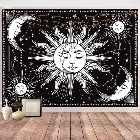 Tapis mural Mandala Bohème 130x150cm, décoration nature, jeté de lit couvre-lit pour salon chambre étudiante, tenture ethnique blanche (1/5)