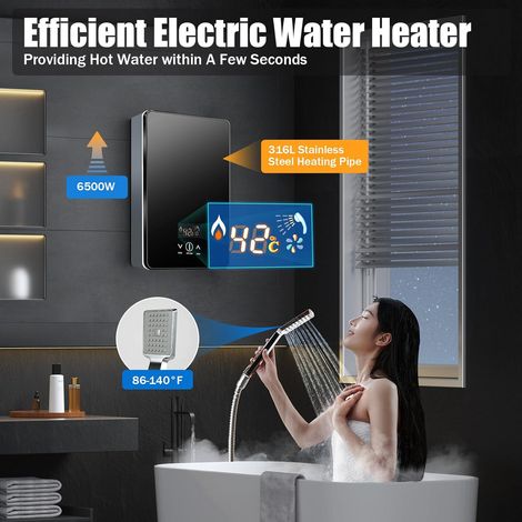Mini Elektrische Durchlauferhitzer, 220V 6500W Elektrische Warmwasserbereiter mit Digitaler, IPx4 Wasserdichtigkeit, Kompakte Größe Instant Warmwasserbereiter mit Duschkopf