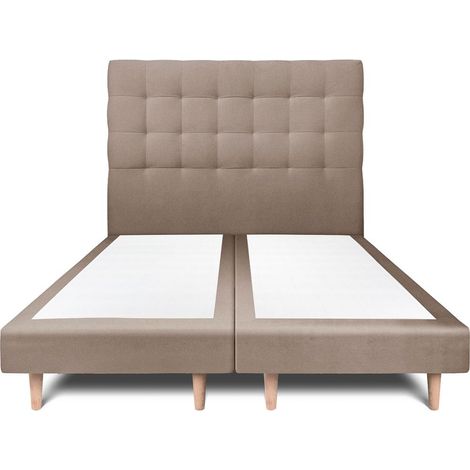 Lit 200x200cm avec tête de lit capitonnée velours et double sommier tapissier taupe - Hauteur totale : 29cm (1/5)