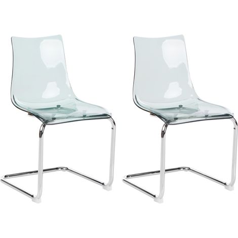 Conjunto de 2 sillas de comedor moderno asiento cantilever de plástico negro transparente Marshall (1/5)