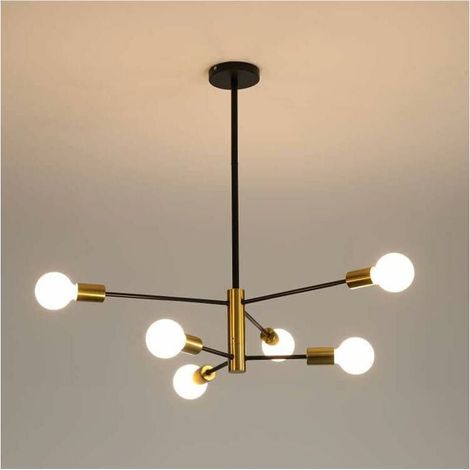 Plafonnier Moderne, Angle Orientable 180° 6-Lumières E27 Lustre Industriel, Lampe de Plafond Vintage en Métal Noir Lampe Suspension Rétro pour Salon Chambre Cuisine Café Restaurant (1/5)