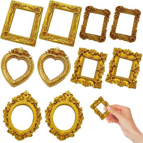 Cadres photo miniatures, ensemble de cadres photo vintage, 10 mini cadres photo dorés vintage, petits cadres photo miniatures pour décoration DIY, accessoires photo, présentoir à bijoux (1/5)