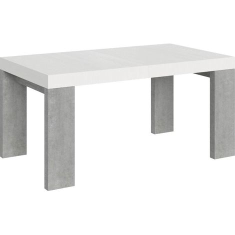 Table rectangulaire extensible blanche et gris béton 160 à 420cm Ribo-Pied et support sur roulettes (1/5)