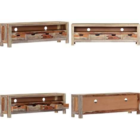 Meuble TV Bois massif 130x30x40 cm - Meubles Tv - Meuble Tv Bois - Meuble Tv Rustique - Rangement Tv - Support Tv - Home & Living