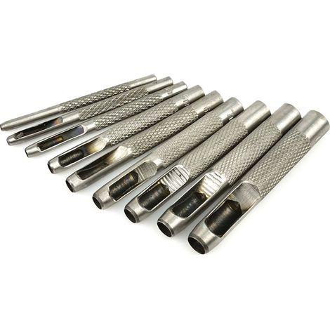 Set di punzoni per cuoio Geko, 9 pezzi, 2,5-10 mm, in acciaio al carbonio, codice G01821 (1/2)