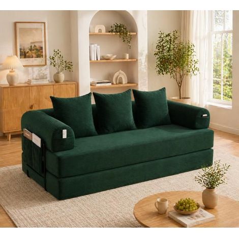 Canapé modulable en velours côtelé, style nuage, avec rangement, poches latérales, 200 x 94 x 67 cm, vert émeraude (1/5)