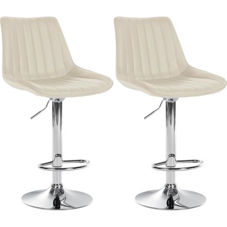 Juego de 2 taburetes de bar regulables en altura y giratorios 360° en piel sintética color crema con costuras verticales y patas de metal cromado 100006778