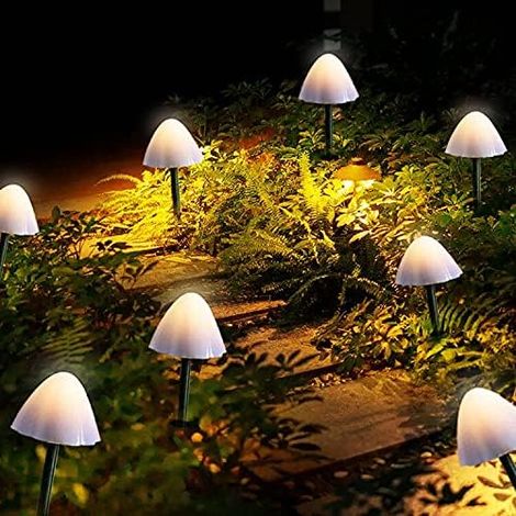 Solar Lights Outdoor Garden, 12 Pack LED Champignon Forme Pathway Lights Solar Powered Fairy String Lights Extérieur Imperméable Paysage Stake Lights Décoration (1/4)