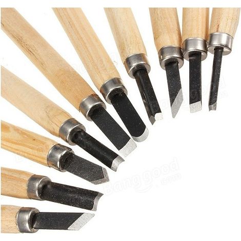 TRADE SHOP - Set 10pz Scalpelli Mini Manico In Legno Acciaio Per Scultura Intaglio Strumenti - (1/2)