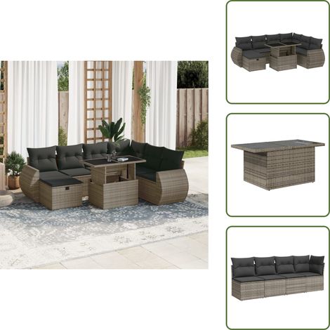 Salon de jardin 8 pcs avec coussins gris résine tressée - Ensemble Salon De Jardin - Mobilier De Jardin - Canapé Jardin - Table Basse Jardin - Chaise Jardin (1/5)