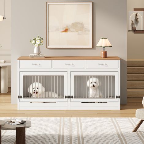 Innenhundekäfig aus MDF und Metall, für 2 Hunde, 164 x 60 x 81 cm HAVRYA