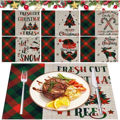 6 PCS Sets de Table Noël Matériel en Matériel de Lin 45 30cm Set de Table Sapin de Noël Set de Table Lavable Set de Table (1/5)