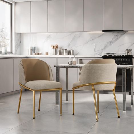 Lot de 2 chaises scandinaves beige avec piètement en métal (1/5)