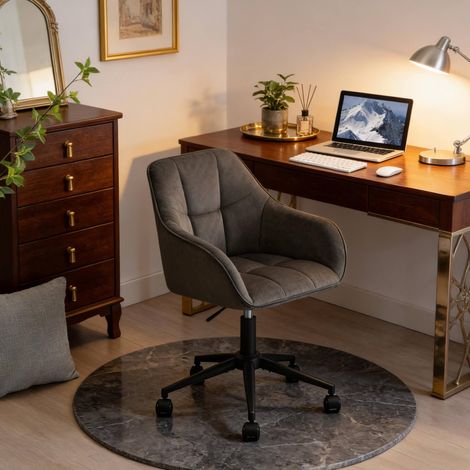 Sedia da ufficio 40.5x40x86-95 cm grigio scuro in velluto e metallo regolabile girevole con ruote (1/5)