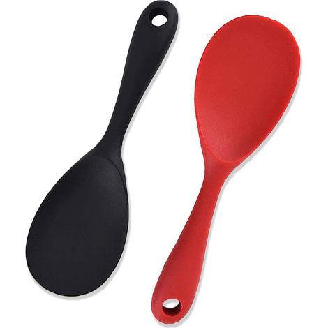 Set de 2 cuillères à soupe en silicone, cuillères à soupe de riz, cuillères à soupe de cuisson, cuillères à soupe en silicone antiadhésif pour la cuisson et la pâtisserie (noir et rouge (1/5)