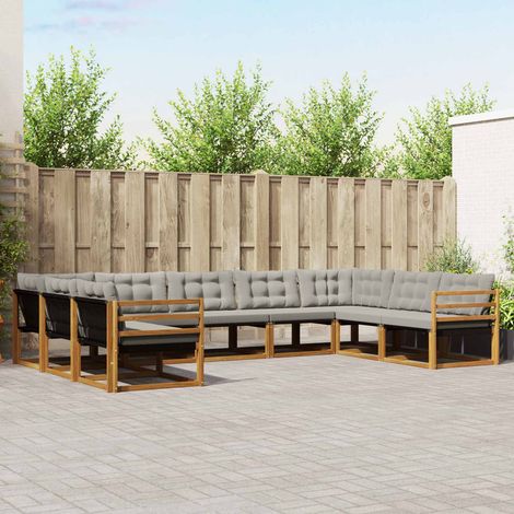 vidaXL Outdoor-Sofagarnitur mit Kissen 9 pcs Natürlich und Hellgrau (1/5)
