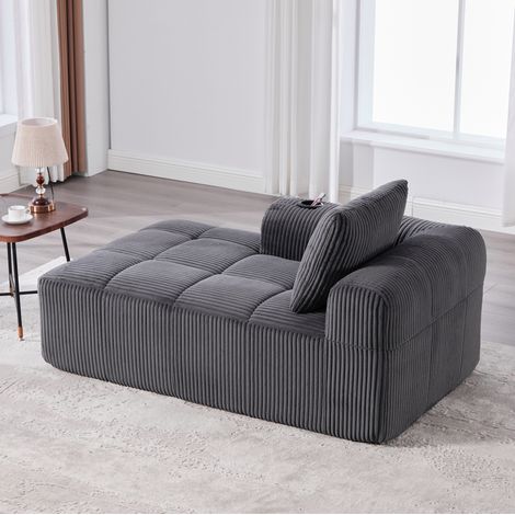 Canapé compact 158x93x61 cm gris foncé en velours côtelé avec poches latérales et porte-gobelets (1/5)