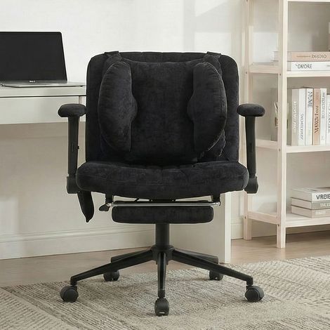 Home office chair, swivel chair, adjustable height desk chair with footrest, load capacity 150kg, gaming chair with armrests, casters, for home office, black (1/5)