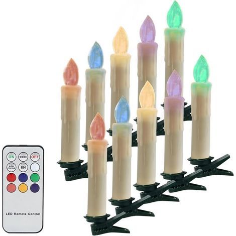 Colored LED candles, battery-operated candle holders, remote-controlled taper candles, flameless LED candelabras with clips for Christmas trees, weddings, vigils, and menorahs (10 cm, ivory), set of 1 (1/5)