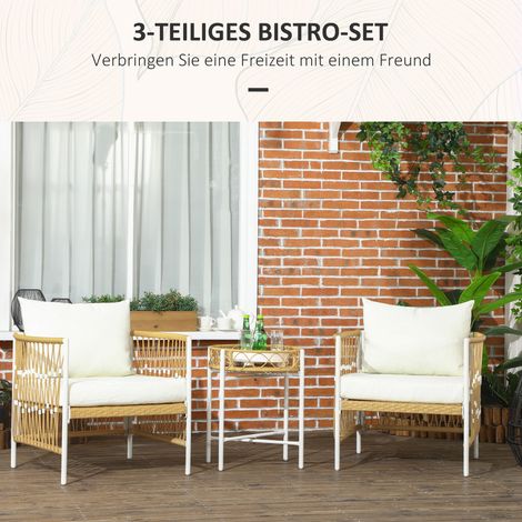 Ensemble de jardin bistro 3 pièces, salon extérieur en rotin synthétique PE, 72 x 66 x 64 cm, jaune et crème (1/4)
