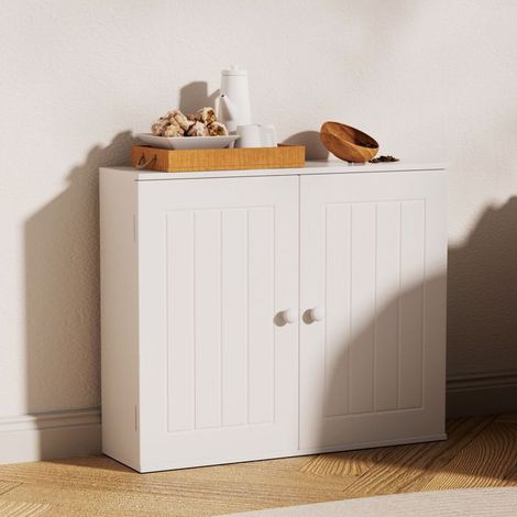 Armario de baño de pared - DAYPLUS - Puertas dobles - Estante ajustable - MDF pintado resistente al agua - Blanco