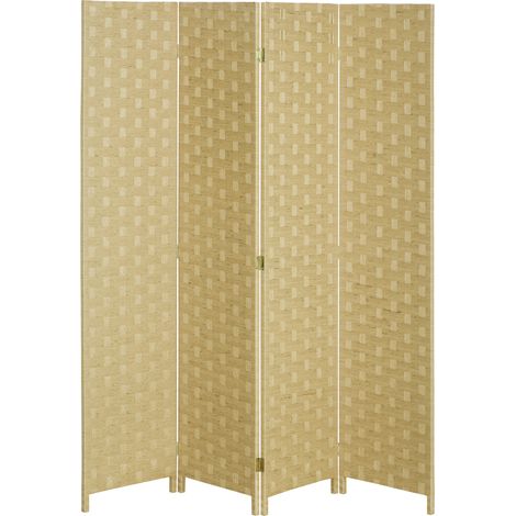 Paravent 4-teilig 159,5x169,5cm Raumteiler aus Wellenfaser für Wohnzimmer Braun