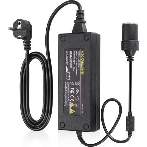 Adaptateur d'alimentation de voiture 180 W 15 A Convertisseur de tension Adaptateur 230 V à 12 V Prise allume-cigare Adaptateur d'alimentation CA à CC pour gonfleur de pneus, glacière et autres appare (1/5)