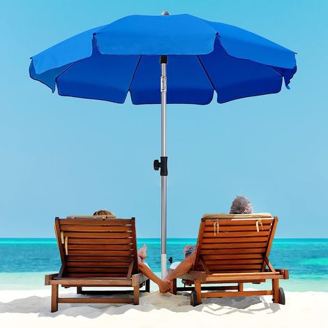 LIFERUN Φ200cm Sonnenschirm , Gartenschirm Kippbar, Terrassenschirm Achteck, Strandschirm Seilzugsystem, Marktschirm fuer den Garten, Strand oder am Pool Blau (1/5)