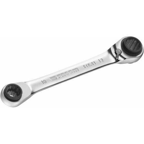 Facom – Clé polygonale à cliquet droite 8x10 mm et 12x13 mm – Mécanisme réversible – Finition chrome satiné – Longueur 150 mm (1/4)